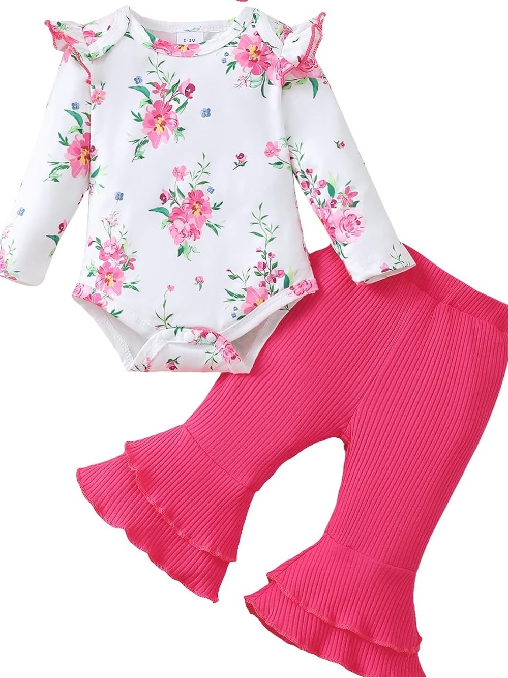 6-12m Floral White & Hot Pink Ruffle Bottoms Set